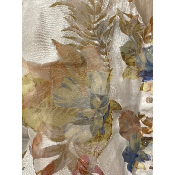 Elementz Sheer Floral Blouse 3/4 Sleeve Button Down Shirt Top Cream Size M - Picture 10 of 12